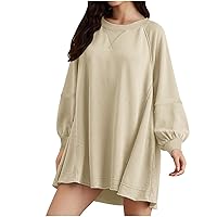 Women Pullover Tunic Dress 2024 Oversized Mini Lightweight Sweatshirt Dress Casual Long Sleeve Crewneck Shirt Dress