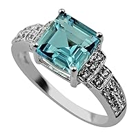 Carillon Blue Topaz Cushion Shape Natural Non-Treated Gemstone 10K White Gold Ring Engagement Jewelry for Women & Men