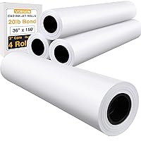 Wide Format Paper,4 Rolls Plotter Paper 36 In x 150 Ft, CAD Bond Rolls,20lb,Bond Paper on 2