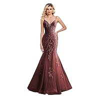 Lace Applique Tulle Prom Dresses Spaghetti Strap Mermaid Formal Evening Dress V Neck Wedding Gowns 2024