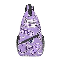 Nurse Pattern Purple Sling Backpack Multipurpose Crossbody Bag Sling Bag Daypack For Travel Hiking Sports