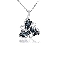 0.79 Cttw Natural Round Cut White and Blue Diamond Pendants Necklace Chain Sterling Silver !
