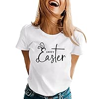 Womens Spring Top 3/4 Sleeve Womens Spring Summer Easter Printed Short Sleeve O Neck T Shirt Top Woman Tee Shi