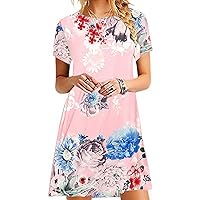 YMING Womens Short Sleeve Ombre Dress Summer Casual T-Shirt Dresses Loose Fit Gradient Sundress Plus Size