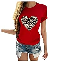 Womens Dressy Tops Valentines Day T-Shirt Fashion Casual Short Sleeve Round Neck Pullover Top Blouse Plus Size Tees