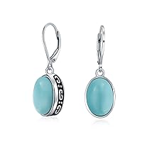 Boho Western Style Gemstone Oval Lever Back Drop Dangle Earrings For Women .925 Sterling Silver Semi Birthstone Colors