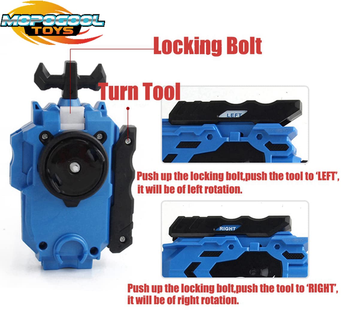 TORNADOGYRO COMBAT Bay Blades for 8-12 Gaming Top Toys Bey Battle Burst BU B-201 Zest Achilles Illegal Quattro'-4 Battling Tops Metal Fusion Left Right String Launcher Set with Grip Gift for Boys 6-8
