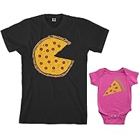 Threadrock Pizza Pie & Slice Infant Bodysuit & Men's T-Shirt Matching Set (Baby: 12M, Hot Pink|Men's: L, Black)