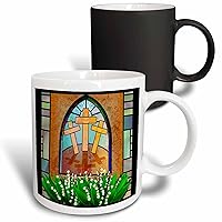3dRose A colorful Stained glass window of the cross of Jesus at Easter - Mugs (mug_11636_3)