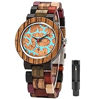 Realpoo Women's Wooden Quartz Light Watch, All-Wood Watch Band Quartz Analog Women's Watch,Foldover Clasp Wood Strap Wooden Watches for Lady