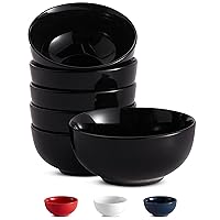 KooK Cereal Bowl, Ceramic Bowls Set of 6, for Soup, Microwave, Dishwasher and Freezer Safe, Chip Resistant, Porcelain Dishes for Pasta, Salad, Oatmeal, Deep Interior, 24 Oz (Black, 6 Inch)