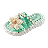 Summer Little Girls Flower Pattern Pearl Slippers Soft Bottom Non Slip Princess Slide Cute Outdoor Casual Sandals