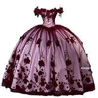 Women's Off Shoulder Quinceanera Dresses Ball Gowns Tulle 3D Flowers Party Prom Gowns with Train 15 16 Dresses