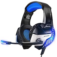 BENGOO K8 Series II Gaming Headset for PS4, Xbox One, PC, Mac, Noise Cancelling Over Ear Headphones with Microphone, Bass Surround Stereo, LED Lights Game Headset for Laptop, Nintendo Switch