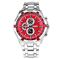 Curren Newest Stylish Red Dial Water Resistant Chronometer Quartz Watch Wristwatch Silver Band