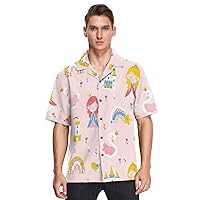Swan Castle Rainbow Flowers Mens Button Down Shirt Men Casual Short Sleeve Hawaiian Shirts Aloha Shirt S
