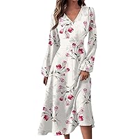 Deals of The Day Lightning Today Prime,Casual Dresses for Women 2024 White Dress Long Sleeve Clothing Style Women's Spring and Autumn Casual Fashion V-Neck Gradient(1-Hot Pink,L)