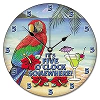 It 5 Oclock Somewhere Wall Clock Parrot Martini Retired Wood Clock 10 inch Wall Clock Battery Operated Silent Non Farmhouse Wall Decor Home Decor for Bathroom Kitchen Living Room Bedroom
