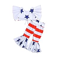 Two Piece Outfits for Teen Girls Toddler Kids Girls 4thOf July Star Prints Sleeveless Independence (White, 12-18 Months)