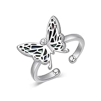 Butterfly Rings for Women Butterfly Rings Ablone Shell Inlay .925 Sterling Silver Open Adjustable Rings Butterfly Jewelry Gifts for Women Girls