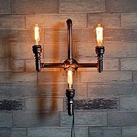 3-Lights Industrial Retro Steel Pipe Water Pipe Wall Lamp Antique Wall Sconce Wall Mount Light E27 Edison Fitting Wall Light Indoor Restaurant Light Height: 53Cm/ 20.86 inch