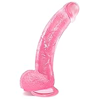 9.25 Inch Realistic Silicone Anal Dildo Adult Sex Toys for Women, G Spot Stimulator with Strong Suction Cup for Hands-Free Play, Body-Safe Material Curved Shaft and Balls Lifelike Flexible (Pink)