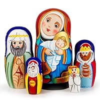 Nativity Martyoshka (5 pc, Nesting Dolls Matryoshka Wood Stacking Nested Set 5 Pieces, Handmade Toys for Christmas, Acrylic Paints, Lacquer, Wood