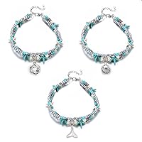Uloveido 3 pcs Set Simulated Turquoise Blue Starfish Multilayer Yoga Beach Anklets Bracelet Boho Foot Jewelry for Women Teen Girls Y811