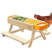 Chicken Picnic Table, Handmade Wooden Chicknick Table, Poultry Feeder Table for Chicken, Duck, Squirrel, Rabbit, DIY Chicken Coop Accessories Kit, Mesh Bottom, Garden Gift, 21