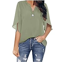 Cute Summer Tops for Women Trendy Going Out Chiffon Tunic Tshirts Casual Dressy V Neck Sexy Short Sleeve Tees