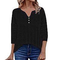 Women's Christmas Sweatshirts 2023 Casual Solid Color V-Neck Three Button Long Sleeved T Shirt Top Clothes, S-2XL