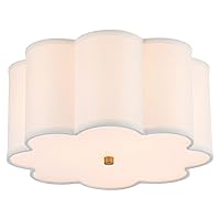 Semi Flush Mount Ceiling Light Fixture, Modern Close to Ceiling Lamp with Cream White Fabric Drum Shade for Nursery Kids Room Bedroom Kitchen Hallway Entryway 3-Light