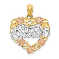 14ct Two Tone Textured back Gold and Rhodium Sister Love Heart Pendant Necklace Measures 23x18mm Wide Jewelry for Women
