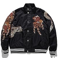 Chinese Dragon Embroidered Bomber Jacket for Men - Thicken Winter Casual Baseball Streetwear Coat