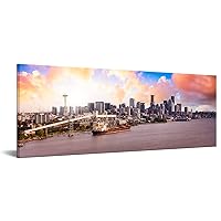 iKNOW FOTO Seattle Skyline Canvas Wall Art USA Cityscape Picture of Washington State Downtown Artwork Painting Poster for Bedroom Office Decoration Stretch Framed 20