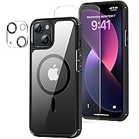 Magnetic Case Designed for iPhone 13 Case [Compatible with MagSafe] with Screen Protector and Camera Lens Protector Anti Scratch Phone Case (Black)