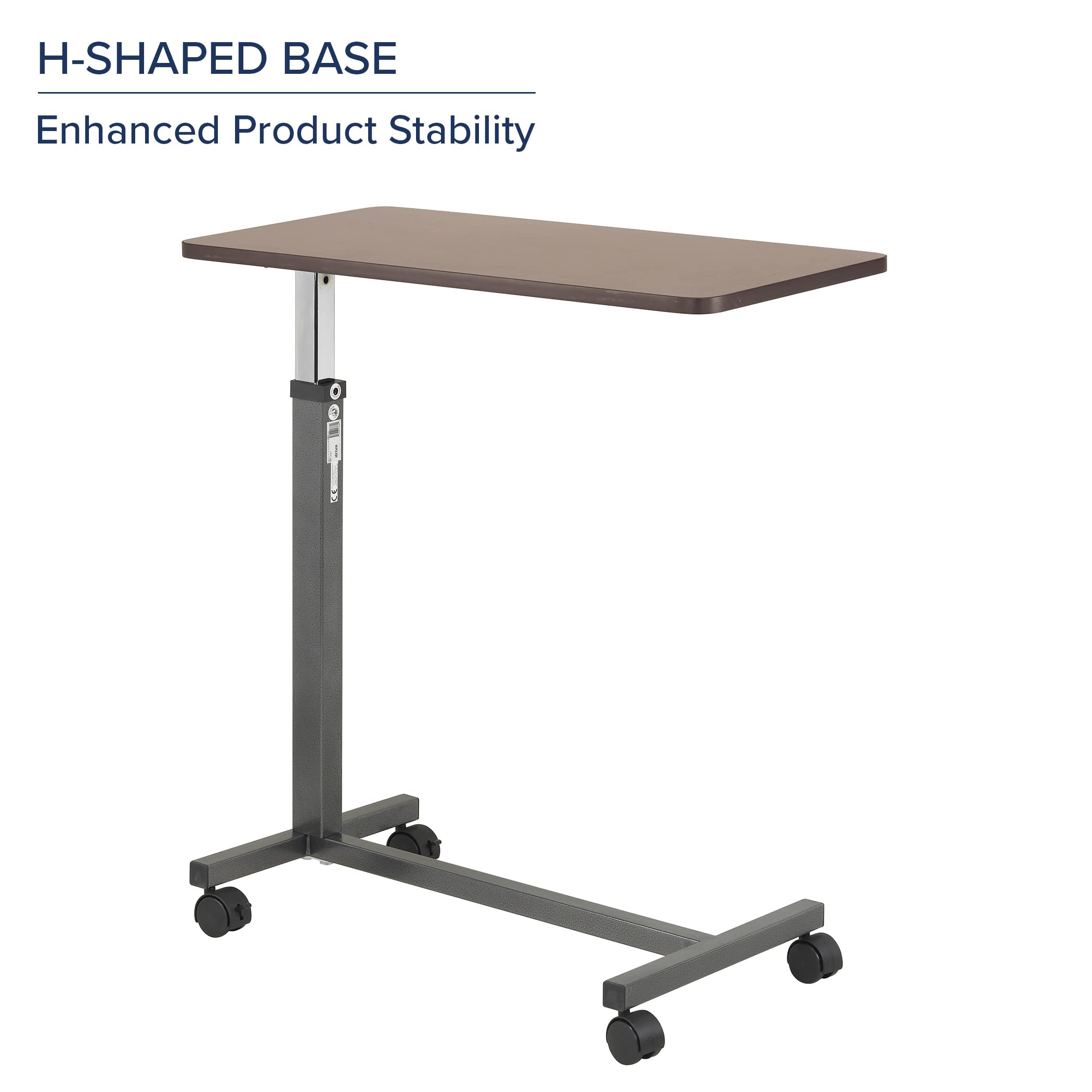 Drive Medical 13067 Adjustable Non Tilt Top Overbed Table With Wheels for Hospital and Home Use, Standing Desk, Silver Vein