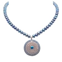 Pendant Necklace 6mm Peacock-Blue Freshwater Cultured Pearl Necklace with Zircon Pendantr 16