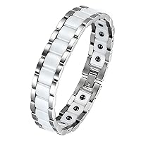 OIDEA Mens Bracelet Gift for Dad Father - 13MM Wide Watch Band Stainless Steel Link Bracelet Two-Tone White Ceramic Bracelet Jewelry with Gift Box, 8.1Inch