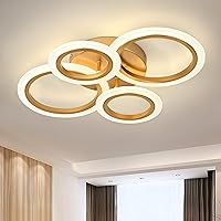 Modern LED Ceiling Light, Gold 4 Rings Flush Mount Ceiling Light, 4000K Lighting Fixture Ceiling Lamp for Kitchen, Bedroom, Living Room, Laundry Room