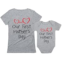 Tstars Our First Mothers Day Mommy and Me Matching Outfits Mom and Baby Shirts Set