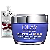 Regenerist Retinol 24 Max Moisturizer, Retinol 24 Max Hydrating Night Face Cream, Fragrance-Free Non Greasy Feeling 1.7 oz, Includes Olay Whip Travel Size for Dry Skin