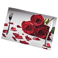(Rose) Rectangular Printed Polyester Placemats Non-Slip Washable Placemat Decor for Kitchen Dining Table Indoor Outdoor Placemats 12x18in