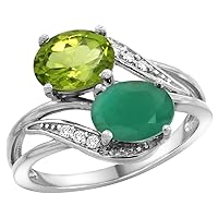 14K White Gold Diamond Peridot & HQ Emerald 2-stone Ring Oval 8x6mm, sizes 5 - 10