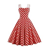 Spaghetti Strap Bow Front Polka Dot Vintage Fit and Flare Dresses Women Summer Dress