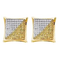 The Diamond Deal 10kt Yellow Gold Mens Round Color Enhanced Diamond Square Kite Cluster Earrings 1/6 Cttw
