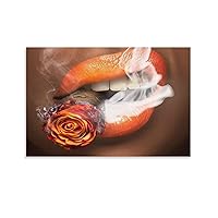 Orange Lips And Rose Cigar Smoke Art Poster Canvas Print Canvas Wall Art Prints for Wall Decor Room Decor Bedroom Decor Gifts 16x24inch(40x60cm) Unframe-style