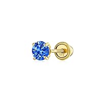 Minimalist Tiny Cubic Zirconia AAA CZ 4-Prong Helix Cartilage Ear Lobe Piercing Daith Round Solitaire 14K Real Gold 1 Piece Stud Earring For Women Screw Back Simulated Gemstone Birthstone 3MM 4MM