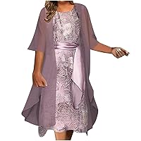 Womens Plus Size Two-Piece Set Floral Print Midi Dress with Cardigan Chiffon Casual Sleeveless Wedding Guest Dresses