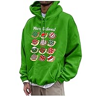 Mens Christmas Sweatshirts Pullover Hoodie Athletic Casual Loose Fit Long Sleeve Cozy Warm Santa Printed